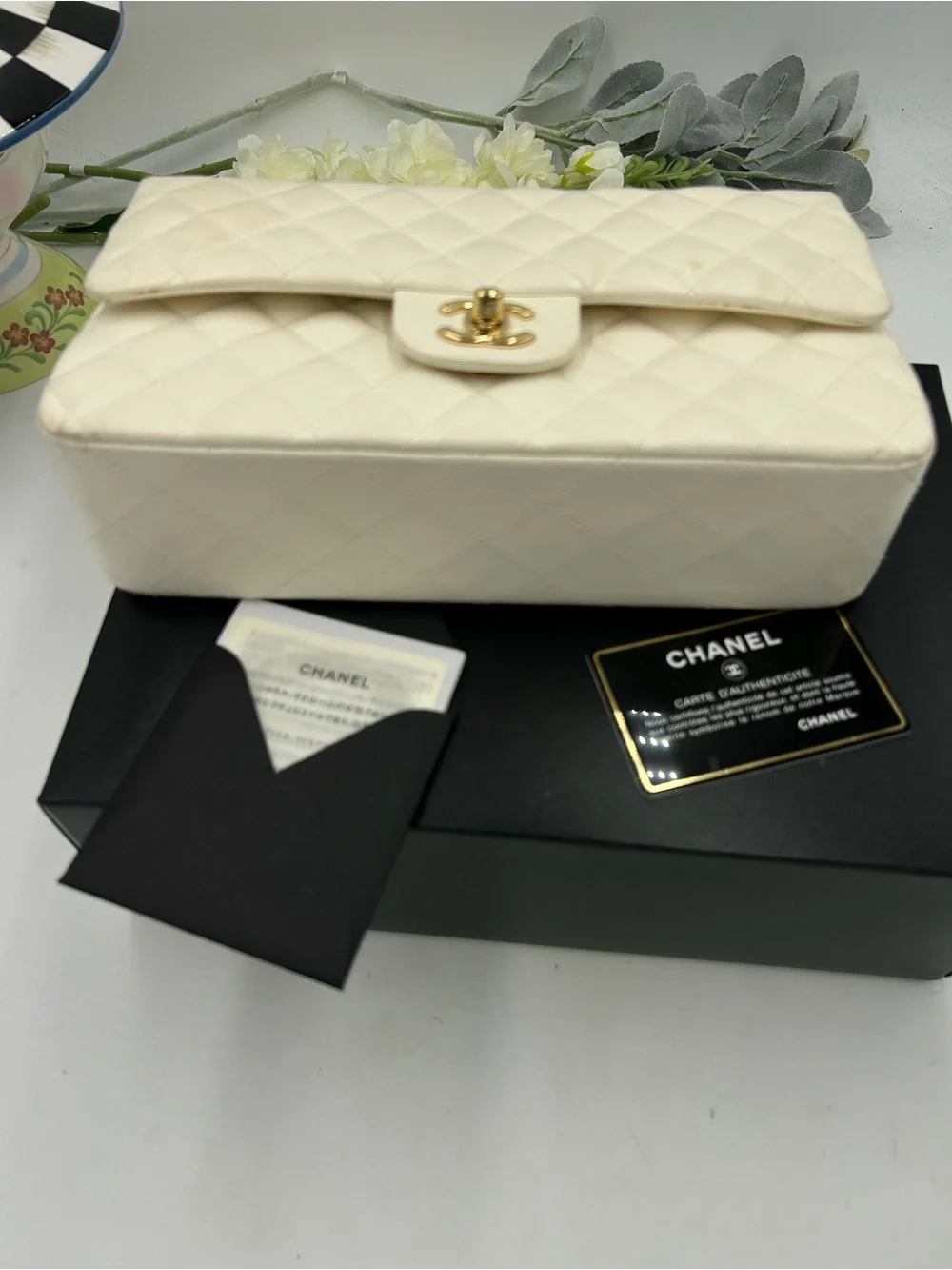 Women's CHANEL Quilted Shoulder Bag in Ivory with Gold Hardware made in France